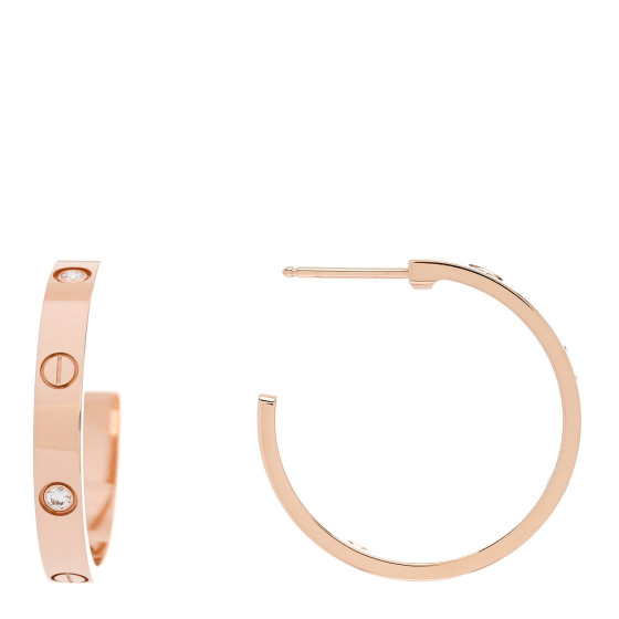 18K Pink Gold 3 Diamond 3.5mm LOVE Hoop Earrings