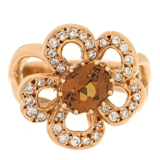 18K Yellow Gold Diamond Garnet Flower Ring 51 5.75