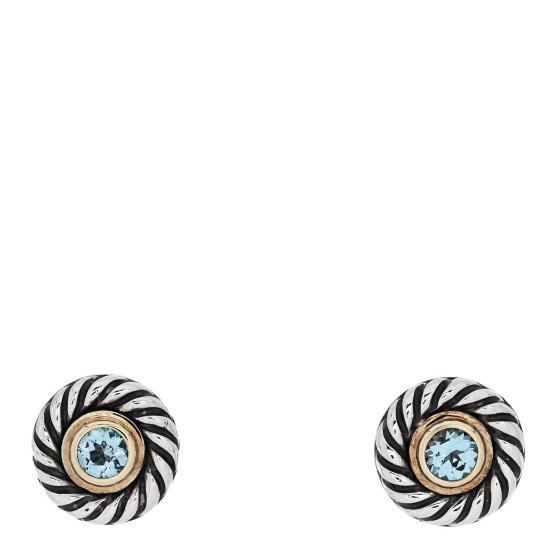 Sterling Silver 14K Yellow Gold Blue Topaz Cookie Cable Earrings
