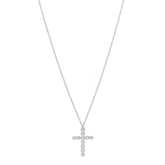 Platinum Diamond Bezel Set Cross Pendant Necklace