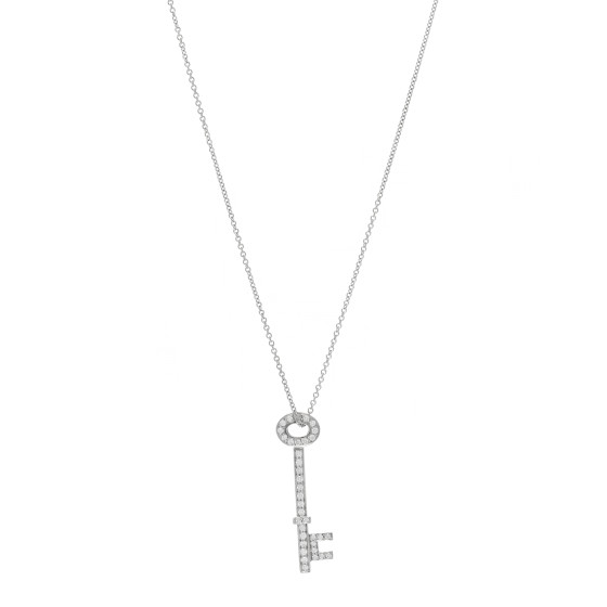 Platinum Diamond Oval Key Pendant Necklace