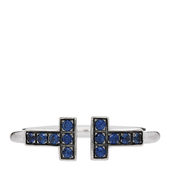 18K White Gold Blue Sapphire T Wire Ring 48 4.5