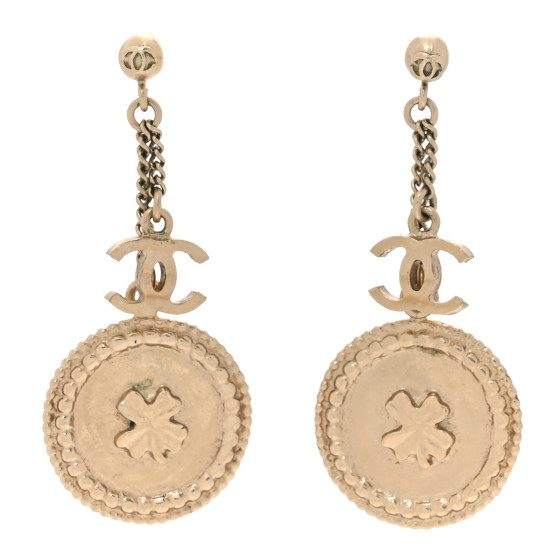 Medallion Clover CC Drop Earrings Light Gold