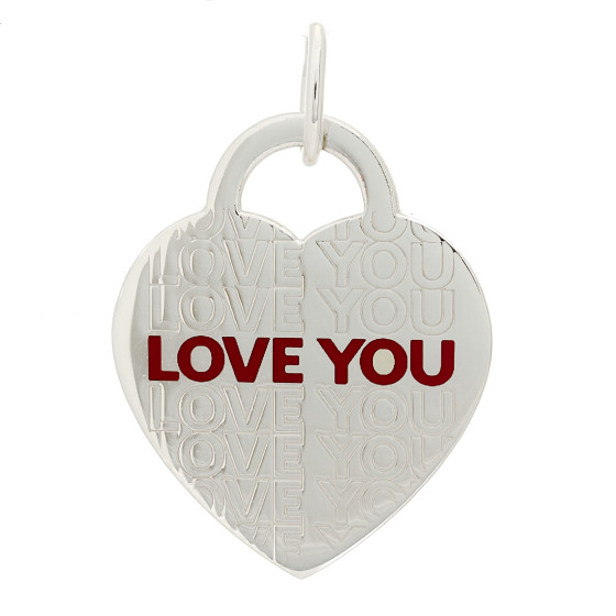 Sterling Silver Enamel LOVE YOU Heart Pendant Red