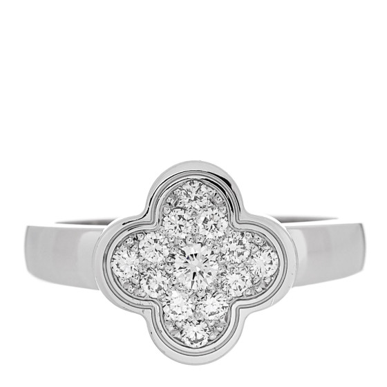 VAN CLEEF & ARPELS 18K White Gold Diamond Pure Alhambra Ring 51 5.75