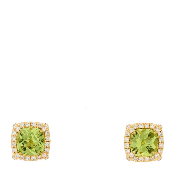 18K Yellow Gold Diamond Peridot 5mm Chatelaine Pave Bezel Stud Earrings