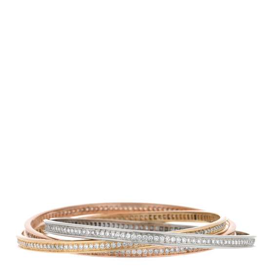 18K Pink Yellow White Gold Trinity Pave Bangle Bracelet