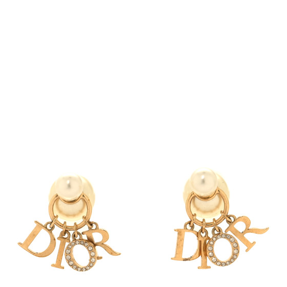 Pearl Crystal Tribal Logo Charms Earrings Gold