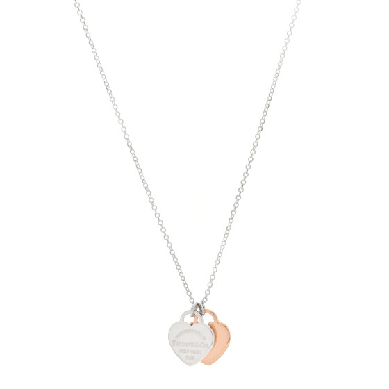Sterling Silver Rubedo Mini Return To Tiffany Double Heart Tag Pendant Necklace