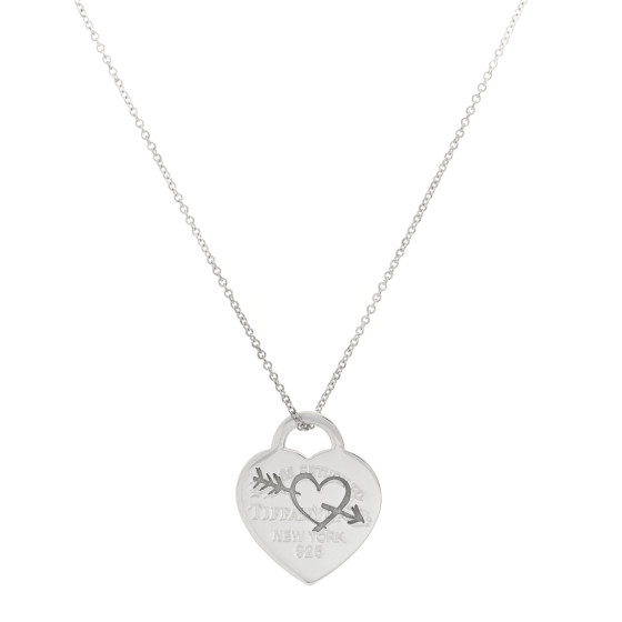 Sterling Silver Return To Tiffany Etched Heart and Arrow Tag Pendant Necklace