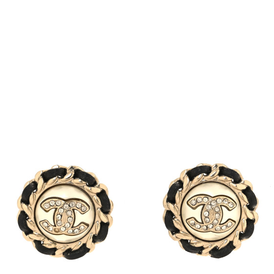 Pearl Crystal Lambskin CC Earrings Gold Black