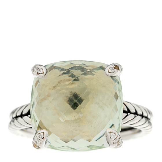 Sterling Silver Diamond Prasiolite 14mm Chatelaine Ring 60 9
