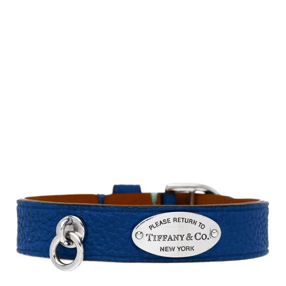 Sterling Silver Leather Return to Tiffany Single Wrap Bracelet Cobalt Blue
