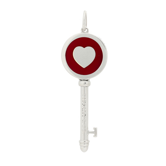 Sterling Silver Enamel Heart Key Pendant Red