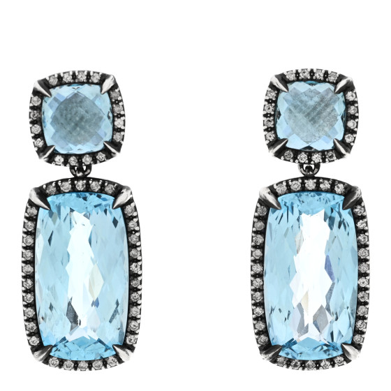 Sterling Silver Diamond Blue Topaz Chatelaine Elongated Drop Earrings