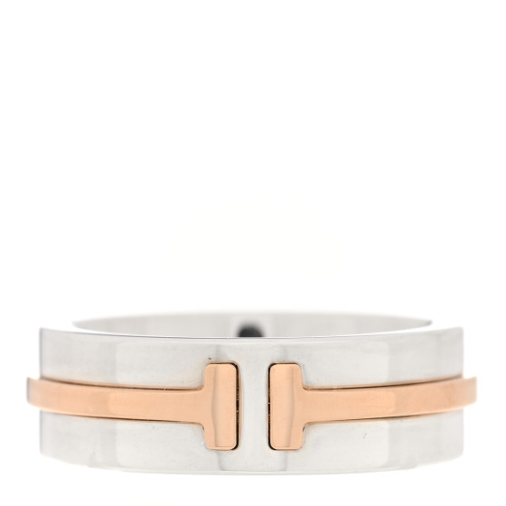 Sterling Silver 18K Rose Gold Tiffany T Wide Band Ring 47 4