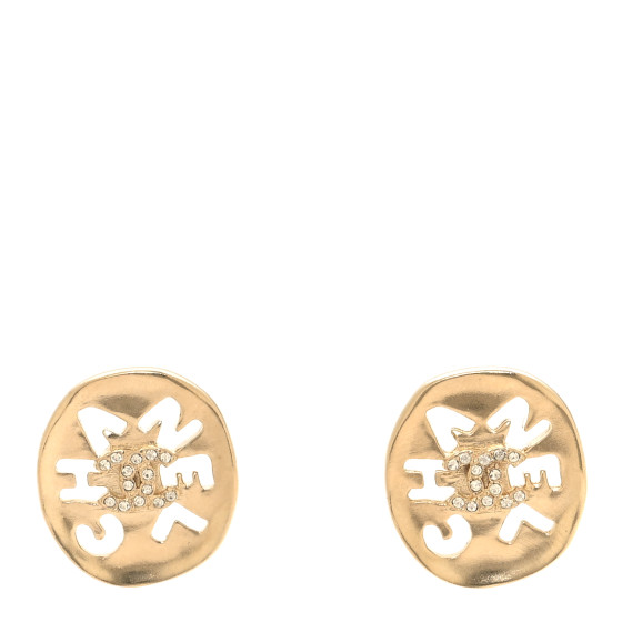 Metal Crystal Coco Round Earrings Gold