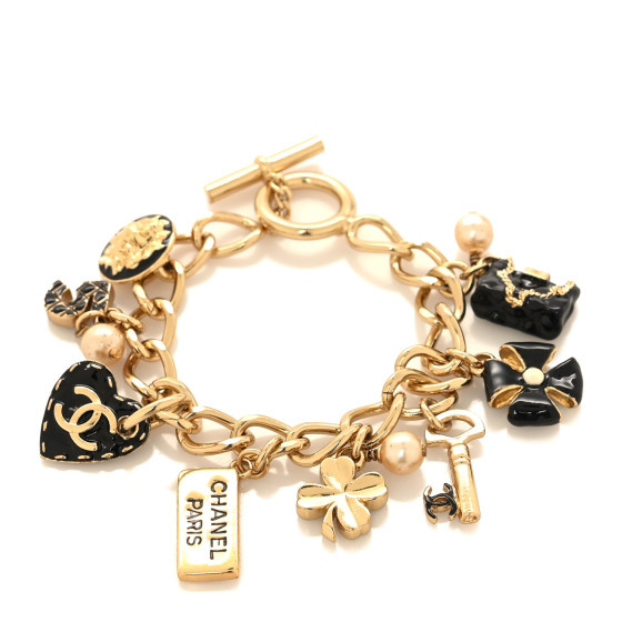 Resin Pearl CC Precious Symbols Charm Bracelet Gold Black