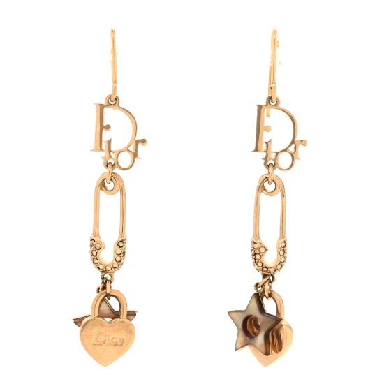 Crystal Safety Pin Logo Drop Earrings Gold