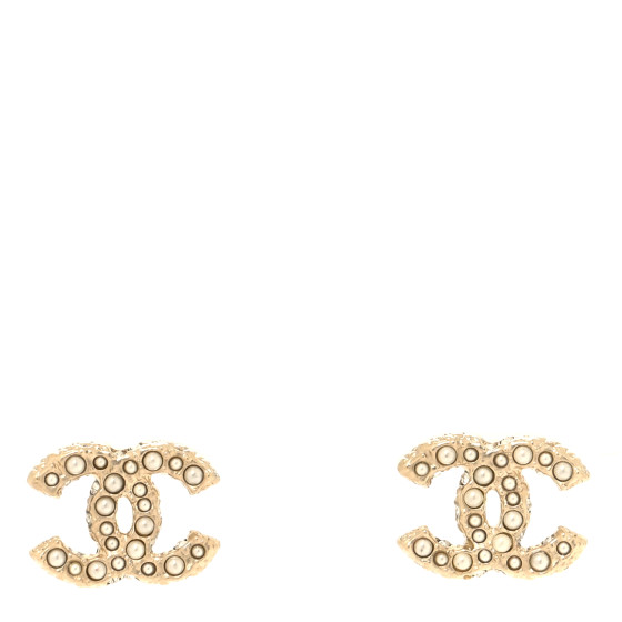 Pearl Studded CC Earrings Gold