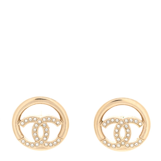 Crystal CC Round Earrings Gold