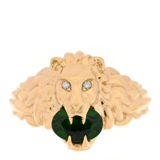18K Yellow Gold Diamond Chrome Diopside Lion Head Ring 50 5.5