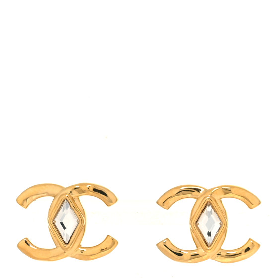 Metal Crystal CC Marquise Earrings Gold