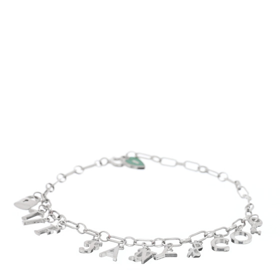 Sterling Silver Enamel Love Notes Logo Charm Bracelet Blue