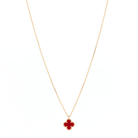 18K Rose Gold Carnelian Sweet Alhambra Pendant Necklace