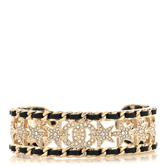 Lambskin Crystal CC Star Cuff S Bracelet Gold Black