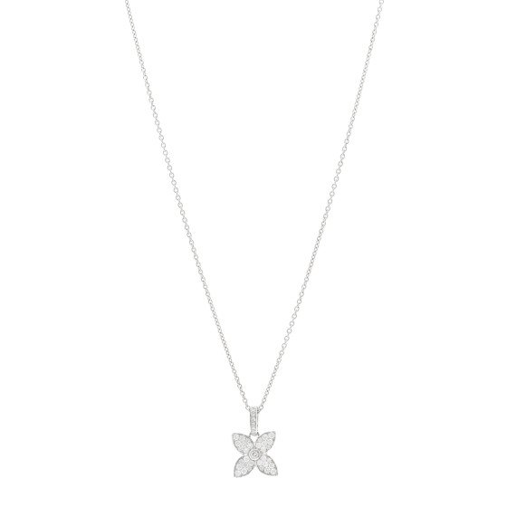 18K White Gold Diamond Flower Pendant Necklace