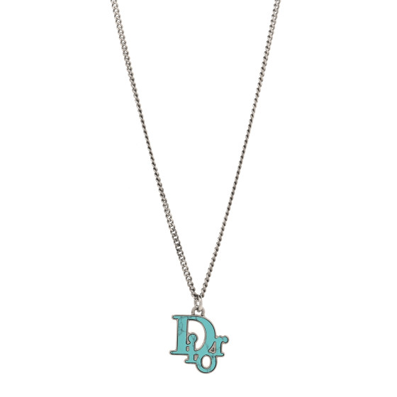 Resin Logo Necklace Silver Turquoise
