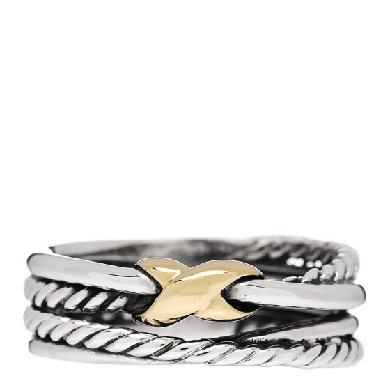 Sterling Silver 18K Yellow Gold 6mm X Crossover Ring 53 6.25