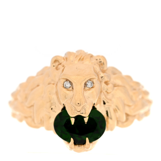 18K Yellow Gold Diamond Chrome Diopside Lion Head Ring 52 6