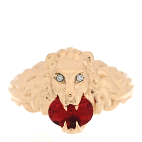 18K Yellow Gold Diamond Fire Opal Lion Head Ring 53 6.25