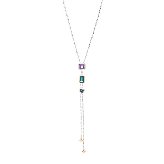 Sterling Silver 18K Yellow Gold Diamond Amethyst Hampton Blue Topaz Iolite Novella Y Necklace