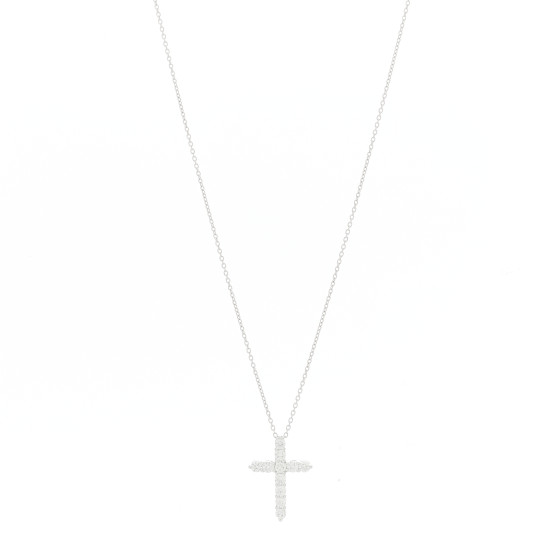 18K White Gold Diamond .45ctw Cross Pendant Necklace