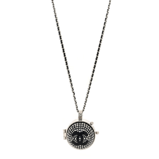 Resin Crystal Lambskin Ball Mirror Necklace Black Silver