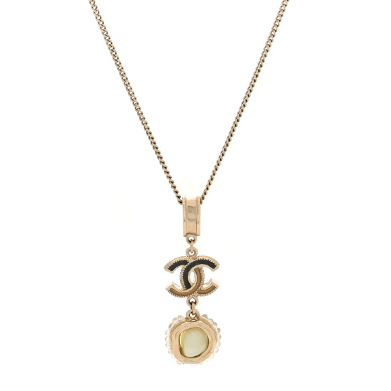 Moonstone Enamel CC Necklace Gold