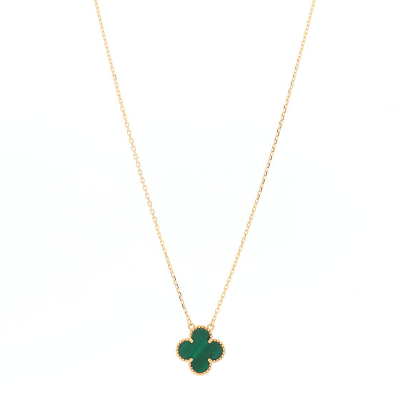 18K Yellow Gold Malachite Vintage Alhambra Pendant Necklace
