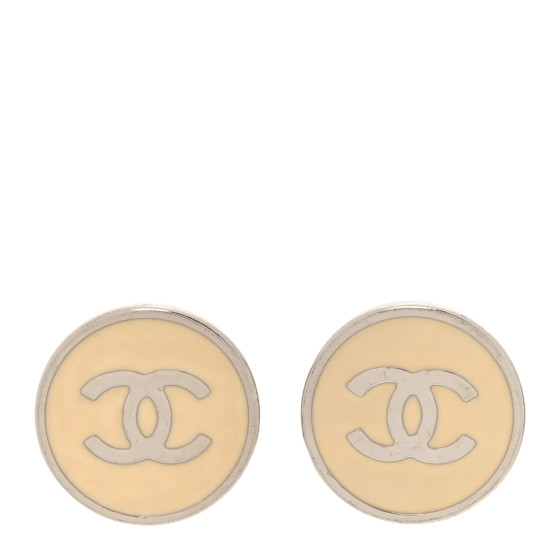 Enamel CC Clip On Earrings White Silver