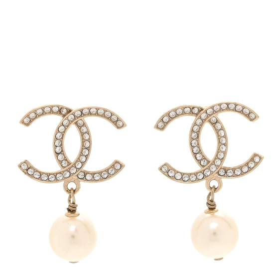 Crystal Pearl CC Drop Earrings Gold