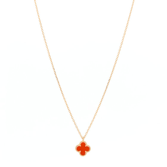 18K Rose Gold Carnelian Sweet Alhambra Pendant Necklace