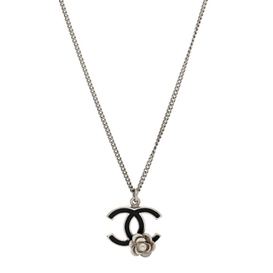 Enamel CC Camelia Necklace Silver Black