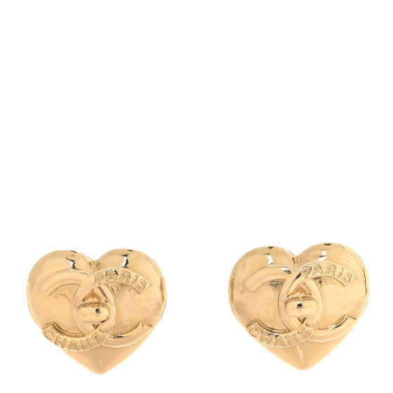 Metal CC Heart Turnlock Earrings Gold