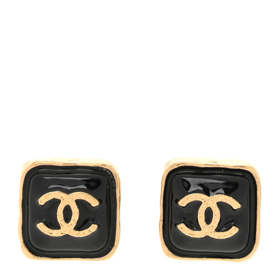 Resin CC Square Earrings Gold Black