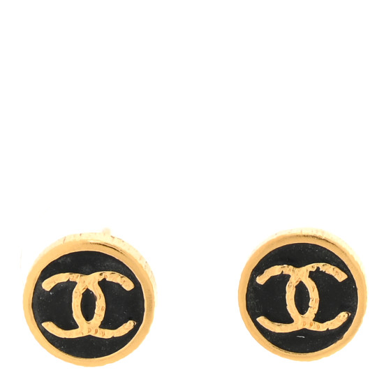 Resin CC Round Earrings Gold Black
