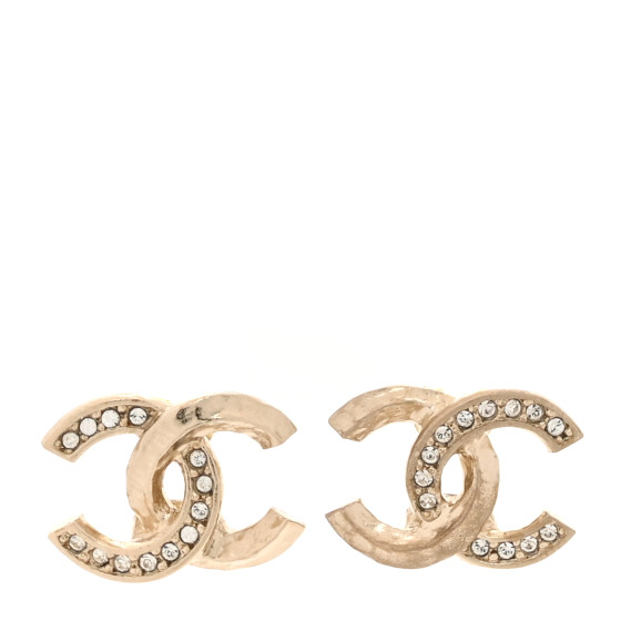 Textured Metal Crystal CC Earrings Gold