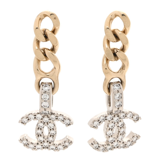 Metal Crystal CC Chain Drop Earrings Gold