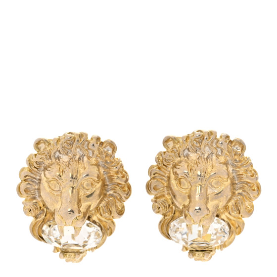 Metal Crystal Lion Clip On Earrings Aged Gold